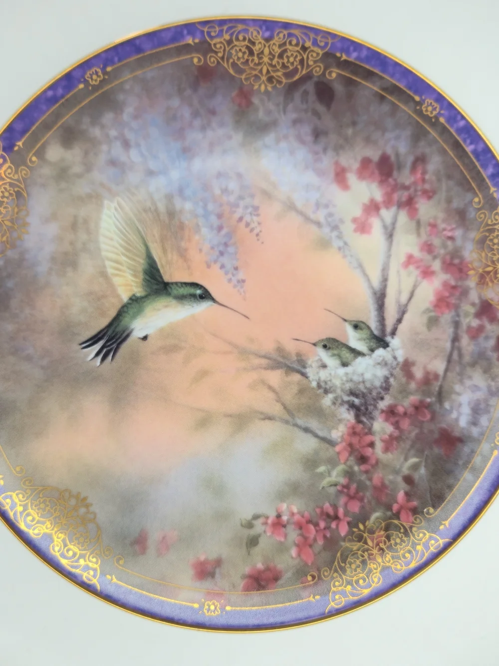 2 Bradford Hummingbird Decor Plates Wings of Grace, Garden Whispers W.S. Martin